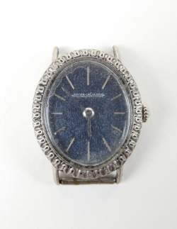 Bijou : Montre bracelet de dame JAEGER LE COULTRE en argent 800 mouvement à remontoir (En état , oxy) cadran aspect Lapis - lazuli