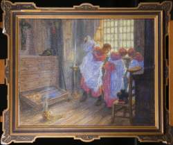 Tableau pastel/papier -Les enfants de choeur- daté 1912 signé DUMOULIN Roméo