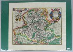 Estampe: Gravure aquarellée sur cuivre -Comté du Hainaut- 1579 ORTELIUS 37,5x48c