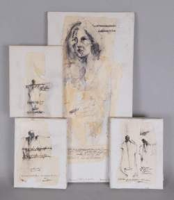 Tableau HST technique mixte/ collage (4pcs) -études pour Sculpture- 3 signés HAU