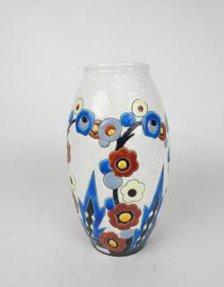 Céramique : Vase Boch Keramis en faïence craquelée circa 1929 Atelier de Fantaisie CATTEAU Charles
