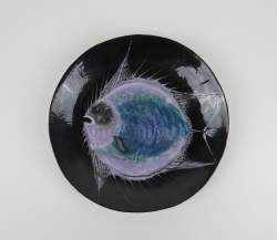 Céramique : Faïence de Dour plat rond - poisson - signé SOMVILLE Roger