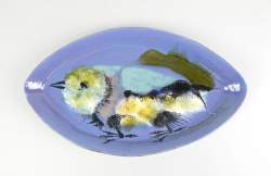 Céramique de Dour : Plat ovale (cheveu) - Oiseau - signé TIMPER Paul