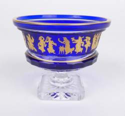 Verrerie : Miniature coupe Borodine taillé Val saint Lambert décor Danse de flore