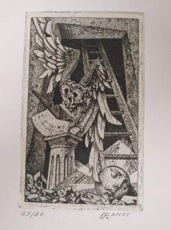 Estampe : Eau-forte - Composition au hibou - N° 21/30 signé RANSY Jean