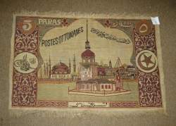 Tapis d'Orient noué main mural Turquie postes Ottomanes signé