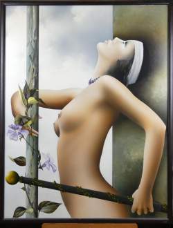 Tableau HST - Femme nue au sceptre - signé GENEAU Alain
