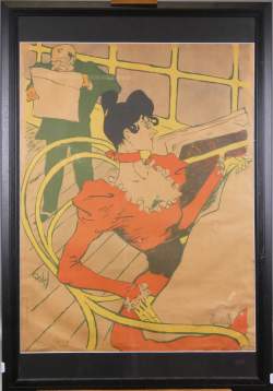 Estampe : Affiche couleur (pt trous , taches) - Chez Pierrefort (Toulouse Lautrec et danseuse) - daté 1901 rare cachet Georges Pochet insrip - avant la lettre Lobel -
