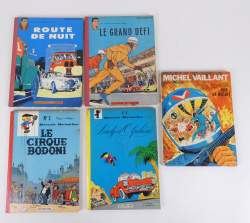 BD(5) : Michel Vaillant(3) : Gd défi 59 rééd D01 , Route de nuit 62 rééd D30 , Massacre pr moteur dédic Jean Graton + Benoit Brisefer EO(2) : Cirque Bodoni 71 , Lady d'Olphine 73