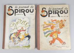 BD : Le Journal de Spirou (déchi , mq) Album in - folio N° 2 du 01/09/1938 au 29/12/1938 et N° 8 du 06/03/1941 au 17/07/1941