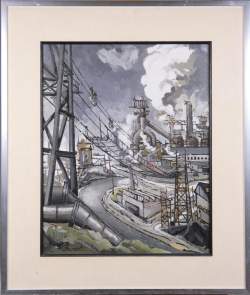 Tableau HSP - Paysage industriel - signé LAURENT Bruno Emile