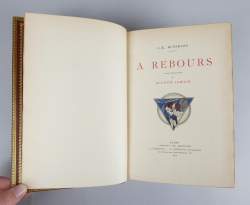 Livre : - A REBOURS - de HUYSMANS J. in - 8 éd FERROUD Paris 1920 cuir brun dos à nerfs titre doré à 1200ex N° 111 sur papier Japon très rare multiples gravures dont E - F