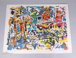 Estampe : Lithographie couleur (taches) - Moulin Rouge - num 43/115 signé PAUL Gen