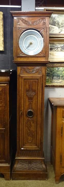 Meuble : Horloge de parquet en chêne sculpté début 19èS mvt rapporté (acc) H : 220cm