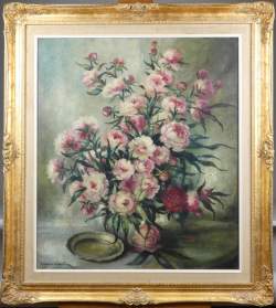 Tableau HST - Bouquet de fleurs - signé MARTIN Mona (20eS) 80x70cm cadre de style doré