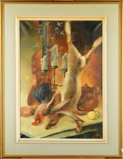 Tableau HST - Nature morte au lièvre - daté 66 signé STRAUS Gérard