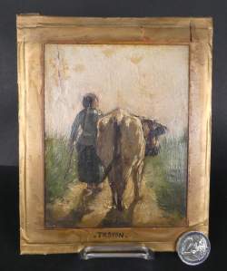 Tableau HSP - Femme à la vache - attribution possible à TROYON Constant