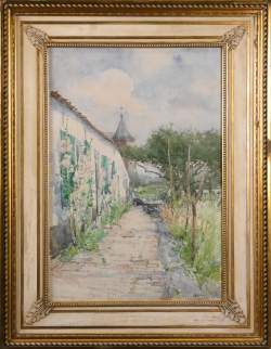 Tableau : aquarelle - Derrière la maison - signé ELLE Edouard