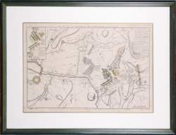 Estampe : Eau - forte Plan de la Bataille de FONTENOY le 11 May 1745 Levé sur les lieux par M.V à Paris 32 , 5x47 , 5cm cadre moderne sous verre