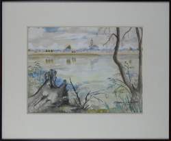 Tableau: Aquarelle -Saint Mathurin s/Loire- 1980 signé ROUGE Paul