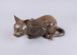 Sculpture : Bronze patine brune - Chat à l'affût - signé d'après CHENET Pierre