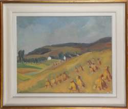 Tableau HST -Paysage de campagne- signé BONHIVERS Suzanne (20eS) 45x55cm cadre d
