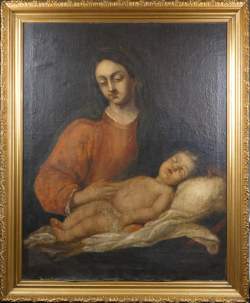 Tableau HST (rest, acc) -Vierge adorant l'enfant Jésus dormant- anonyme 17eS 106