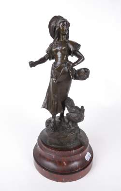 Sculpture: Bronze jeune femme au dindon -La Mascotte- (acc, mq) signé DE WEVER A