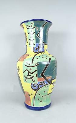 Céramique: Vase en céramique émaillée polychrome marque KG pour Keller et Guerin