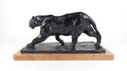 Sculpture d'après BUGATTI Rembrandt en bronze -Panthère Marchant- cachet fondeur Ebano