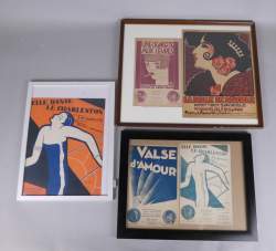 Estampe : Zincographies de partitions musicales complètes (5pc) dont : - Elle danse le Charleston - MAGRITTE René (1888 , 1967) - La Belle de Séville - DE GREEF Peter...