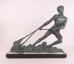 Sculpture : - Le Pêcheur - dans le goût d'Alexandre OULINE en métal patiné cachet Les Maitres Bronziers Christian