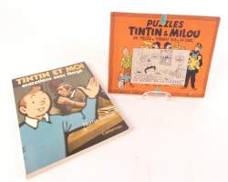 BD : Puzzles Tintin & Milou (mq 1 pièce) cartonnages Dubreucq Bruxelles (usure d'usage) + livre Tintin et Moi signé par SADOUL Numa