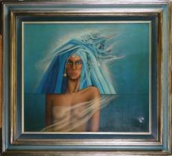 Tableau HST(pt enfoncement/ taches) -Buste de femme- daté audos 1984 signé TORRE