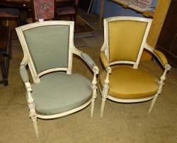 Meuble: 2 fauteuils cabriolets de style Louix XVI directoirepolychrome 1ère moit