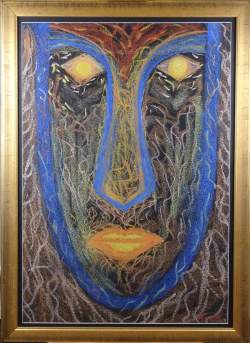 Tableau dessin pastel -Voyage de pharaon vers l'immortalité-2002 signé STERPIN P