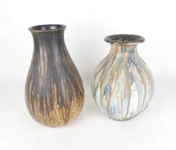 Céramique : 2 Vases en grès de Bouffioux flammés dont 1 signé AUBRY Edgard
