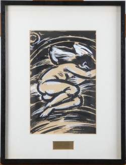 Tableau : Encre rehaussée à la gouache Projet pour gravure bois - Nu couché - daté 1958 attribué à MASEREEL Frans