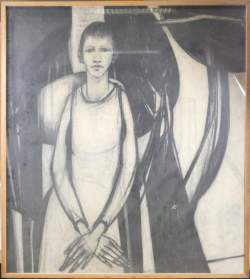 Tableau : Important dessin fusain sur toile - La femme - attribué à VIENNE Charly
