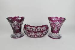 Verrerie : Cristal taillé de bohême (3pcs) : paire de vases + coupe