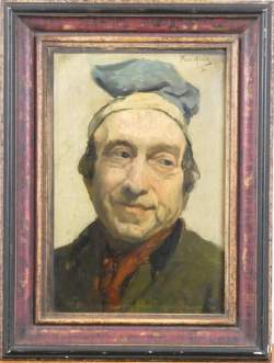 Tableau HSP marouflé - portrait d'homme - daté 81 signé MEERTS Franz