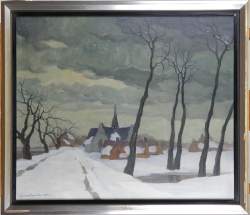 Tableau HST - Village sous la neige - signé VAN LERBERGHE Karel