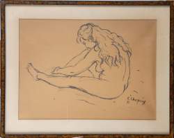 Tableau : dessin sur papier - Femme nue - daté 55 signé CHOPRIX René Louis Marie