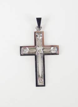 Bijou : Pendentif - Croix - en or blanc 18K serti de diamants taille rose