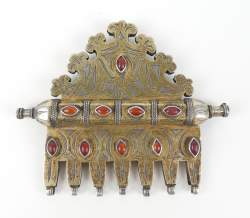 Bijoux ethniques argent : Pendentif/ élément de collier/ parure serti de cornaline probablement HERZARI Turkménistan