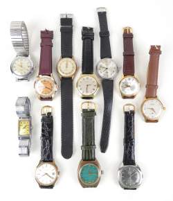 Bijou : Montre bracelet d'homme métal argenté / doré / acier mvt à remontoir (11) (En état) (usures)