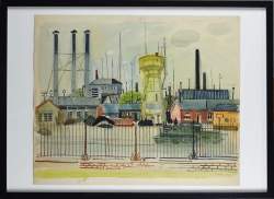 Tableau: aquarelle s/papier -Vue industrielle- 1952 signé CAMUS Gustave