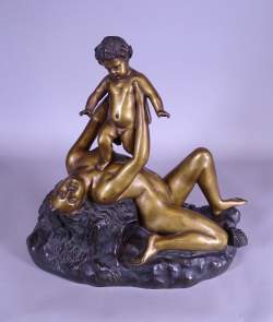 Sculpture Bronze patiné -L'enfance de Bacchus ou le premier pas de Bacchus- sign