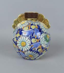 Céramique : vase Art Deco (ptt écl) en émaux cloisonnés rehauts d'or BOCH attribué à CHEVALLIER Raymond