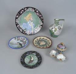Céramique : 6 objets en faïence/porcelaine monogrammé LH ou signé HASEY Louis